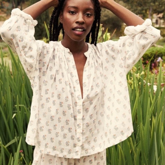 Doen Tops - Doen Jane Blouse in Red Dahlia Block Print
